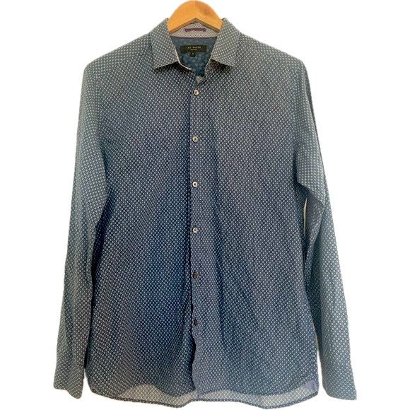 Ted Baker Geometric Blue & White Long Sleeve Button Up w/ Contrast Detail; UK 4 - Picture 2 of 12